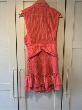 Olivaceous Coral Pink Sleeveless Ruffled Dress with High Neck